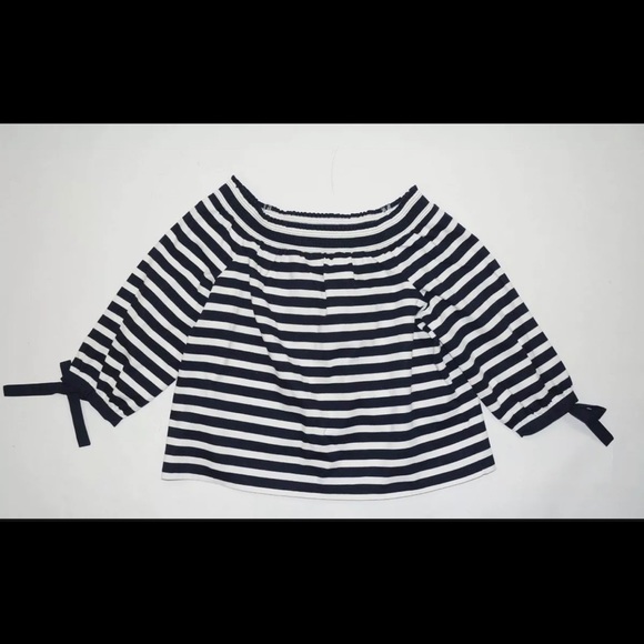 JCrew off the shoulder pinstripes shirt with half sleeves - Picture 2 of 11